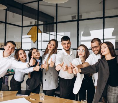 Group of people working out business plan in an office